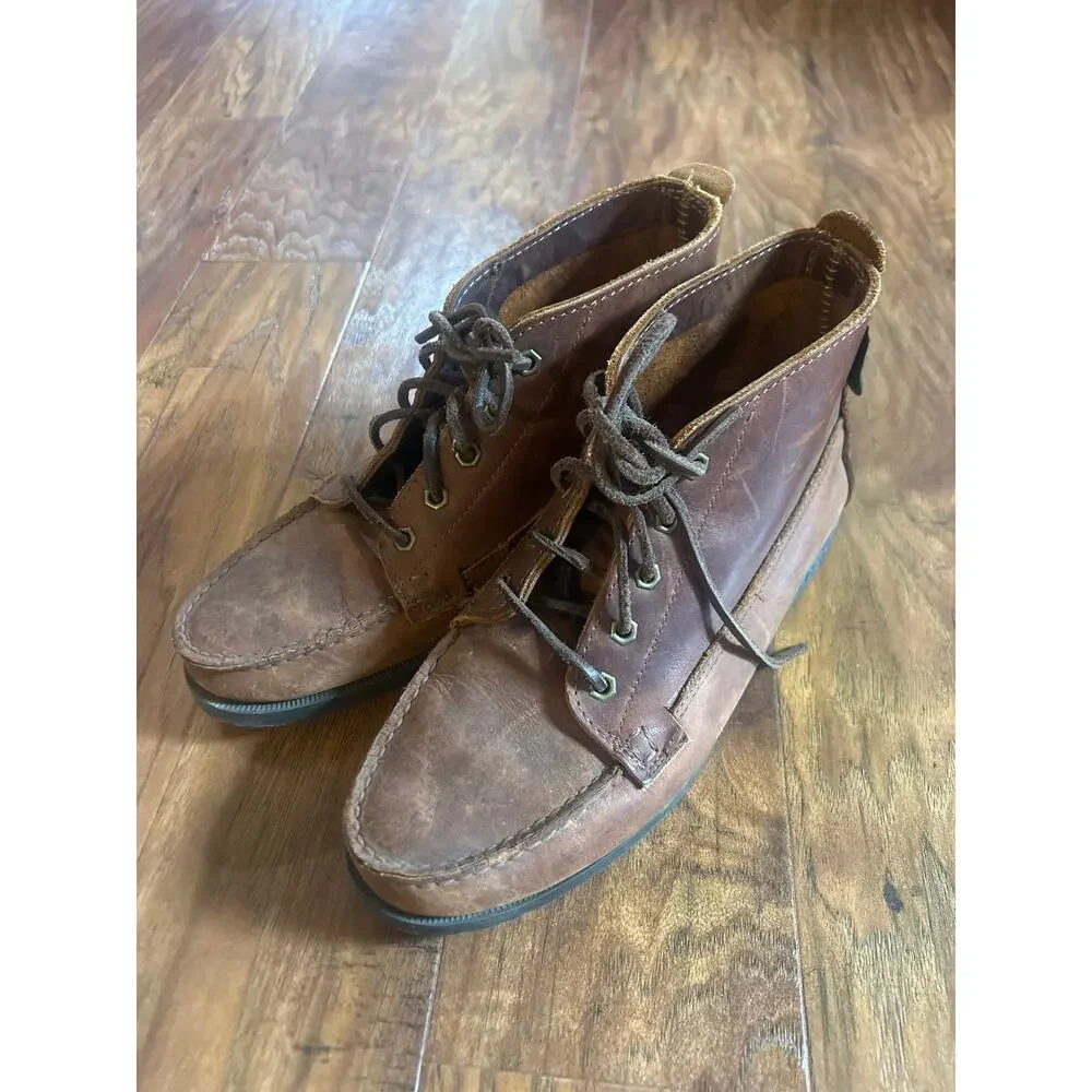 Vintage EASTLAND Moc Boots Tan Leather Size 9.5 D Pre-Owned Moccasin Shoes Mens
